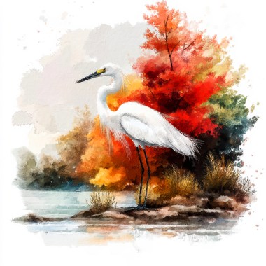 Zilverreiger in aquarel